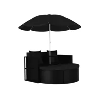 lit de jardin avec parasol tissu et résine tressée noire uvo