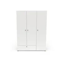 armoire penderie + lingère 3 portes battantes 1 tiroir blanc-chêne clair - zily - l 134.5 x l 52 x h 185.5 cm