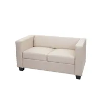 canapé, sofa lille, 2 places, 137x75x70cm, cuir reconstitué ~ crème