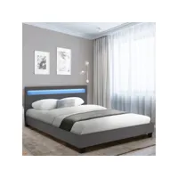 lit double neo 140 x 190 cm pvc gris avec sommier et led intégrées