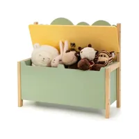 costway banc coffre 2 en 1 à jouets pour enfant, siège d'abattant, dossier large en forme nuage couleur vert et naturel