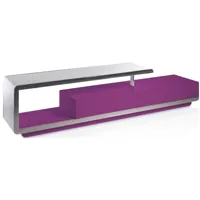 meuble tv 2 tiroirs bois laqué violet et acier inoxydable modena