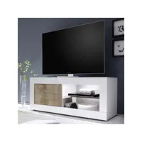 meuble tv avec 1 porte coloris blanc, poirier - longueur  140  x hauteur 56 x profondeur 43 cm