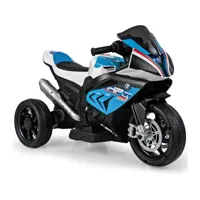 giantex moto électrique 6v pour enfants 3-8 ans avec siège confortable, moto véhicule avec 3 roues, repose-pieds, vitesse 3 km/h, charge 30kg musique lumineux, pour enfants bleu