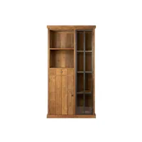 vitrine en bois recyclé et métal 2 portes 2 tiroirs 2 niches ouverte - linas