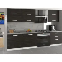 nook - cuisine complète modulaire linéaire l 180cm 6 pcs - plan de travail inclus - ensemble armoires meubles cuisine - ébène