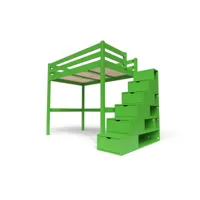 lit mezzanine bois avec escalier cube sylvia 120x200 vert cube120-ve
