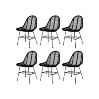 lot de 6 chaises  chaises de salle à manger chaise de cuisine  noir rotin naturel meuble pro frco27923