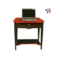 bureau ordinateur avec étagère entre-jambes, merisier massif