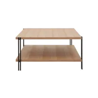 table basse carrée avec double plateau bois clair et métal noir l81 cm harlan