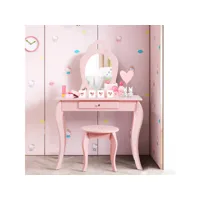 giantex coiffeuse pour enfant avec miroir, inclus de table de maquillage et detabouret, dessus amovible, contemporain, 70 x 34 x 105 cm,rose