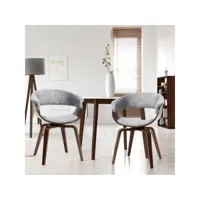 chaise salle à manger pivotante - asarlo - velours gris / noyer