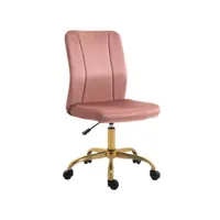 vinsetto chaise de bureau style art déco hauteur réglable pivotante 360° piètement métal doré velours rose poudré
