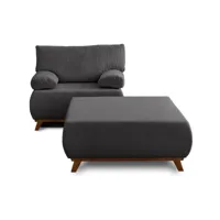 cristal - fauteuil - convertible avec coffre et grand pouf - en velours côtelé - best mobilier - gris foncé