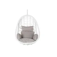 fauteuil de jardin suspendu en rotin synthétique blanc avec coussin gris - largeur 90 x hauteur 110 x profondeur 65 cm