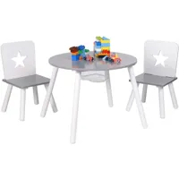 combinaison de table+chaises avec espace de rangement en bois.1xtable+2 chaises enfants.gris blanc