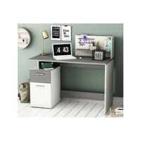 bureau 1 porte 1 tiroir gris-blanc - voltaire - l 121 x l 55 x h 110 cm