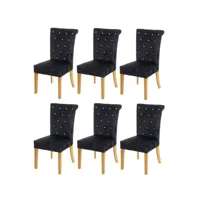 lot de 6 chaises à manger cuisine en velours noir avec décoration bouton cristal pieds bois clairs 04_0000797