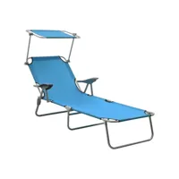 transat chaise longue bain de soleil lit de jardin terrasse meuble d'extérieur 188 cm avec auvent acier bleu helloshop26 02_0012264