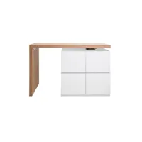 îlot - table de bar modulable avec rangement blanc mat et bois clair chêne l140-165 cm max