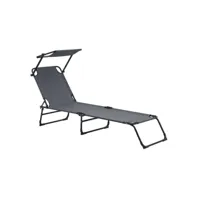 bain de soleil transat chaise longue pliable avec pare soleil acier pvc polyester 187 cm gris foncé helloshop26 03_0000989