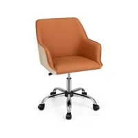 giantex chaise de bureau en cuir pu siège réglable, fauteuil de bureau pivotant siège ergonomique, charge 150 kg, marron