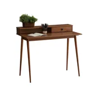 bureau malina secrétaire en pin massif lasuré brun foncé avec étagère et 1 tiroir