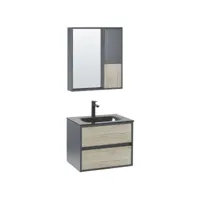 meuble vasque avec miroir et cabinet 60 cm bois clair et gris teruel 310629