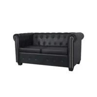 canapé chesterfield à 2 places canapé fixe  canapé scandinave sofa cuir synthétique noir meuble pro frco22046