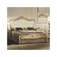 lit double avec tête de lit baroque et pied de lit en tissu damassé 180x200xh.165 cm