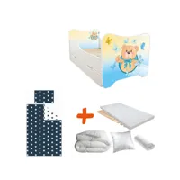 pack complet lit petit teddy  lit +sommier+tiroir de rangement +matelas & parure+couette+oreiller - 70 x140 cm