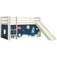 vipack pino lit mezzanine avec toboggan +  rideau pour lit en 4 parties space picohsgb14515