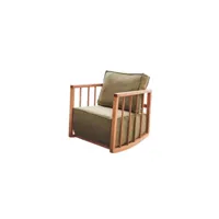 fauteuil à bascule rembourré abdon velours côtelé vert olive et bois foncé