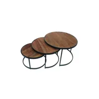 table basse gigogne ronde en bois massif collection lenox. meuble style industriel