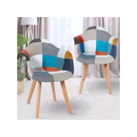 lot de 2 chaises de salle à manger scandinaves, fauteuils de table sara motifs patchworks multi-couleurs
