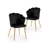 lot de 2 chaises design en velours noir pieds dorés garance