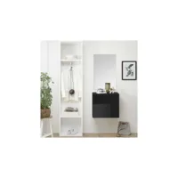 meuble d'entrée gris laqué brillant + miroir + vestiaire - scopello - l 105 x l 30 x h 205 cm - neuf