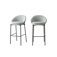 canelas - lot de 2 chaises de bar en tissu et métal 76,5cm - couleur - gris clair