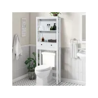 costway meuble étagère de salle de bain, rangement au dessus des toilettes wc ou lave-linge, 2 étagères ouverte et 2 tiroirs, 60 x 20 x 165 cm, blanc
