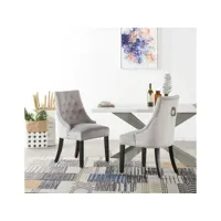 ensemble table à manger 4 à 6 personnes + 4 chaises design en velours cloutées - blanc & gris