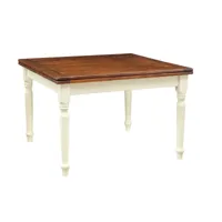 table à rallonge champêtre en bois massif structure blanche antique plan noyer