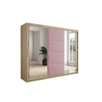 armoire de chambre tapila 2 avec tiroirs sonoma/rose 250 avec 2 portes coulissantes style contemporain penderie avec étagères