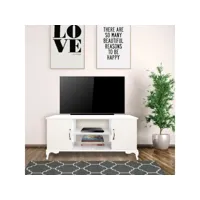 homemania meuble tv menekse - moderne - avec portes, étagères, tablettes - du salon - blanc en panneau de particules de mélamine, plastique, 111 x 40 x 57 cm hio8681847045229