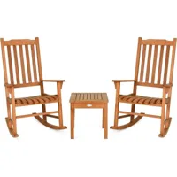giantex lot de 2 chaises à bascule en bois d'eucalyptus, 2 chaises à bascule et 1 table basse pour l'extérieur et l'intérieur, pour cour, porche, jardin, charge 180 kg, naturel