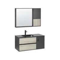meuble vasque avec miroir et cabinet 100 cm bois clair et noir teruel 310667