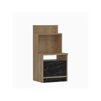 table de chevet 1 porte et 1 étagère halti l45xh90cm bois chêne et noir effet marbre