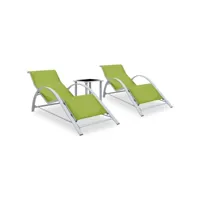 lot de 2 transats chaise longue bain de soleil lit de jardin terrasse meuble d'extérieur avec table aluminium vert helloshop26 02_0012076