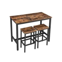 lot table et chaises de bar table haute avec 2 tabourets de style industriel 120 cm pour cuisine salle à manger salon marron rustique helloshop26 12_0002452