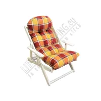 fauteuil pliant en bois 3 positions - structure blanche avec coussin orange écossais