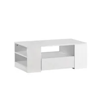 table basse moderne meubles de salon haute brillance 2 tiroirs et 2 étagères 95 x 53 x 37 cm